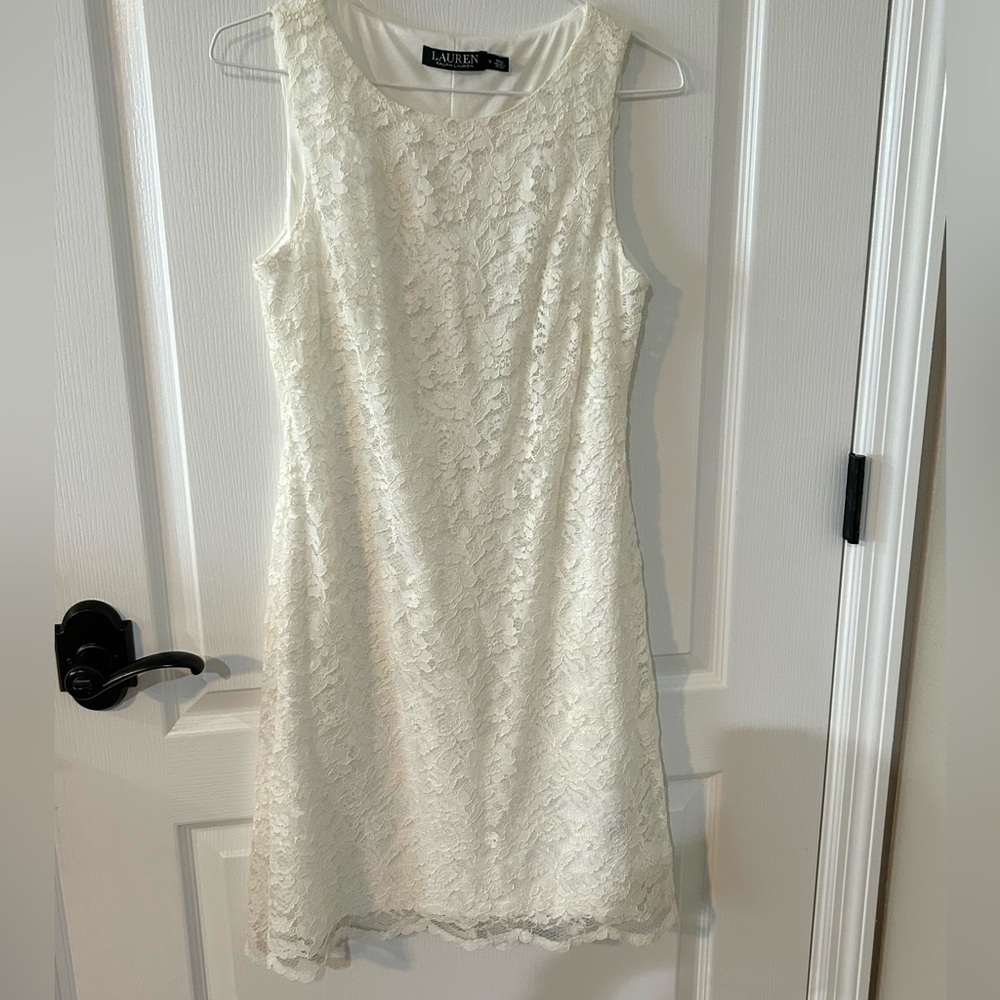 White Lauren Ralph Lauren Scalloped Lace Sleeveless Sheath Dress sz6